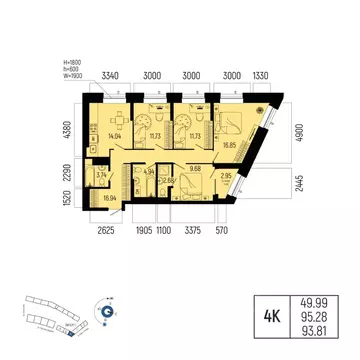 4-к кв. Башкортостан, Уфа Глумилино-1 мкр, Новатор жилой комплекс ...