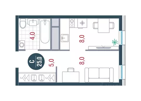 Студия Москва Русич Кантемировский жилой комплекс (25.0 м)