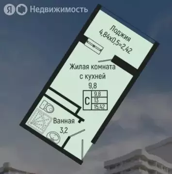 Квартира-студия: село Ольгинка, Солнечная улица, 21 (15.42 м)