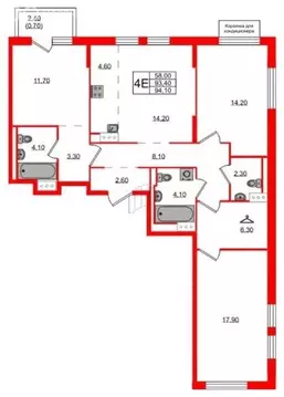 3-комнатная квартира: Песочный, Центральная улица, 79 (94.12 м)