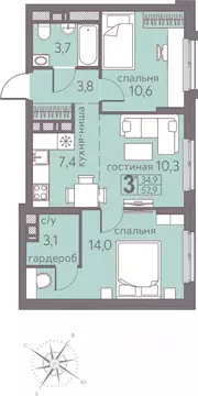 Студия Пермский край, Пермь ул. Серебристая, 5 (52.9 м)