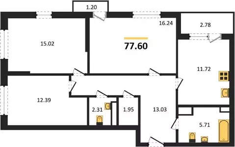 3-комнатная квартира: Воронеж, улица Ломоносова, 116А (77.6 м)