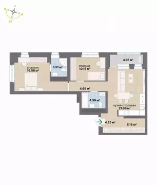 2-к кв. Свердловская область, Екатеринбург ул. Студенческая, 16 (73.82 ...