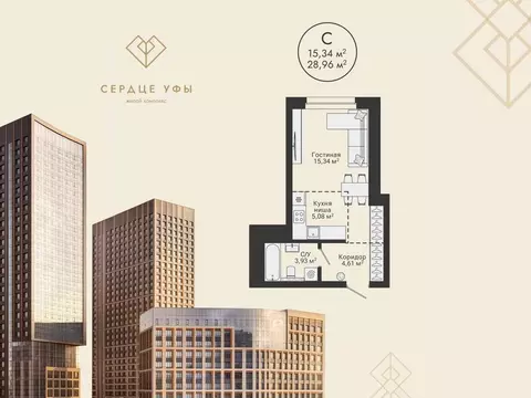 Студия Башкортостан, Уфа Сердце Уфы жилой комплекс (28.96 м)