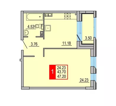 1-к кв. Тверская область, Тверь Петербургское ш. (47.2 м)