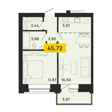 2-комнатная квартира: Архангельск, Карпогорская улица, 12к3 (45.72 м)