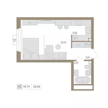 1-к кв. Башкортостан, Уфа бул. Яркий (32.64 м)