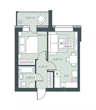 2-к кв. Нижегородская область, Выкса инженера Шухова кв-л,  (41.01 м)
