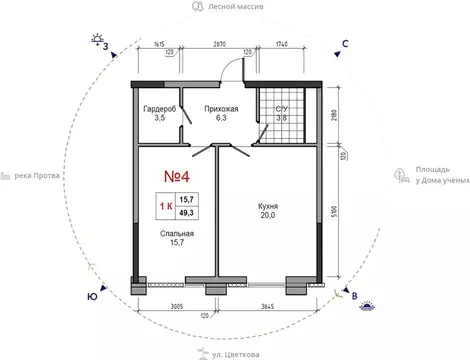 1-к кв. Калужская область, Обнинск ул. Усачева (49.3 м)