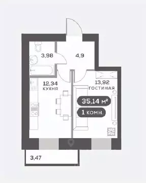 1-к кв. Красноярский край, Красноярск Академгородок мкр,  (35.14 м)