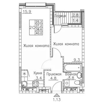 2-к кв. Приморский край, Владивосток ул. Расула Гамзатова, 7к1 (40.0 ...