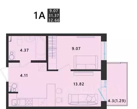 1-к кв. Псковская область, Псковский район, Завеличенская волость, д. ...