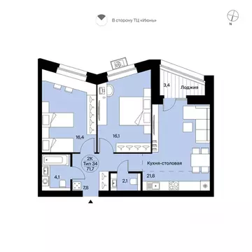 2-к кв. Коми, Сыктывкар Октябрьский просп., 137 (71.7 м)