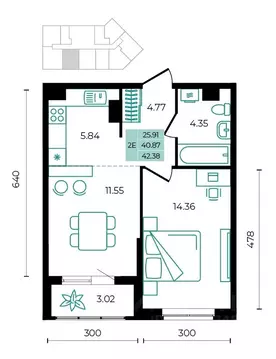 2-к кв. Адыгея, Майкопский район, пос. Тульский  (42.38 м)