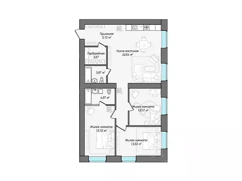 4-к кв. Чувашия, Чебоксары ул. Фридриха Энгельса, поз7 (97.0 м)