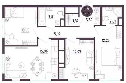 3-к кв. Тульская область, Тула ул. Купцов Гречихиных (64.94 м)