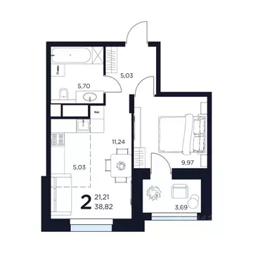 2-к кв. Московская область, Химки ул. Германа Титова, 2 (38.82 м)