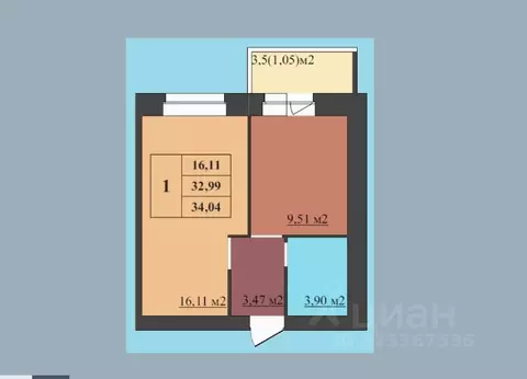 1-к кв. Ярославская область, Ярославль ул. Малая Норская, 3 (34.04 м)