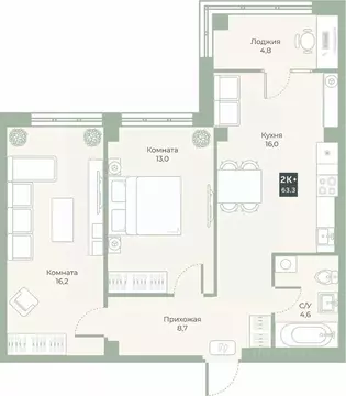 2-к кв. Курганская область, Курган Заозерный жилрайон, 6А мкр, ул. ...