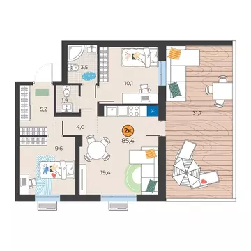 2-к кв. Тюменская область, Тюмень ул. Надежды Шалагиной, 4 (63.2 м)