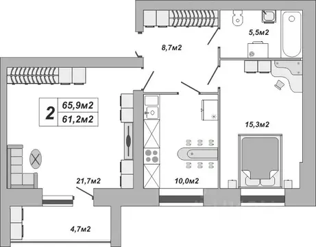 2-к кв. Тамбовская область, Тамбов ул. Чичерина, 7/3 (65.9 м)