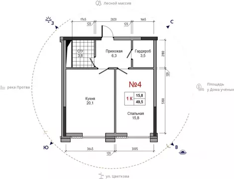 1-к кв. Калужская область, Обнинск ул. Усачева (49.5 м)