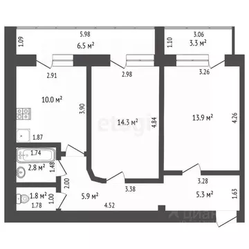 2-к кв. Белгородская область, Шебекино ул. Ленина, 91А (58.8 м)