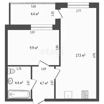 1-комнатная квартира: Тюмень, улица Газовиков, 73 (39.7 м)