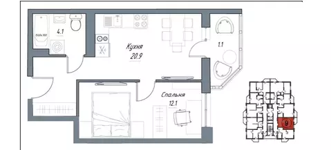 1-к кв. Тамбовская область, Тамбов Свободная ул., 4к4 (38.9 м)