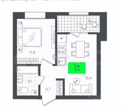 1-к кв. Тюменская область, Тюмень ул. Ильи Кургузова, 2 (39.0 м)