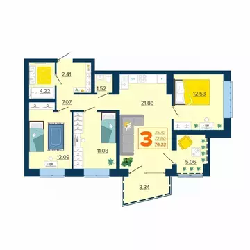 3-к кв. Брянская область, Брянск Московский мкр, Микрорайон Акватория ...