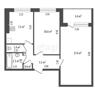 2-комнатная квартира: Самара, улица Осипенко, 2 (44.3 м)