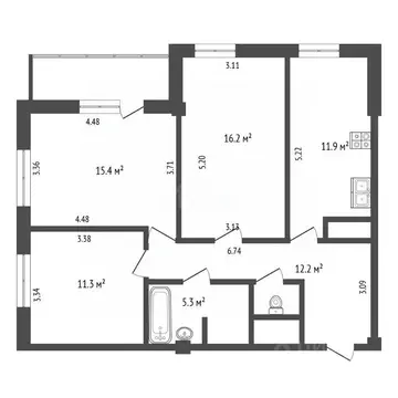 3-к кв. Челябинская область, Челябинск ул. Гагарина, 66 (73.7 м)