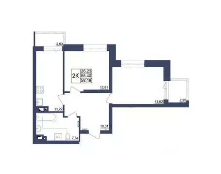 2-к кв. Башкортостан, Уфа Космос жилой комплекс, лит1 (58.19 м)