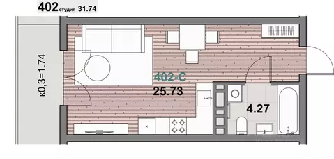 1-к кв. Калининградская область, Зеленоградск ул. Гагарина (31.74 м)