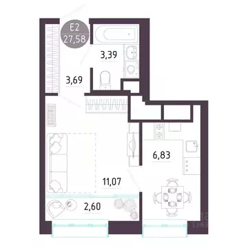 1-к кв. Тульская область, Тула ул. Пряничная, 7 (27.58 м)