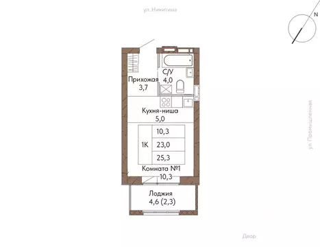 1-к кв. Алтайский край, Барнаул ул. Никитина, 1 (25.3 м)