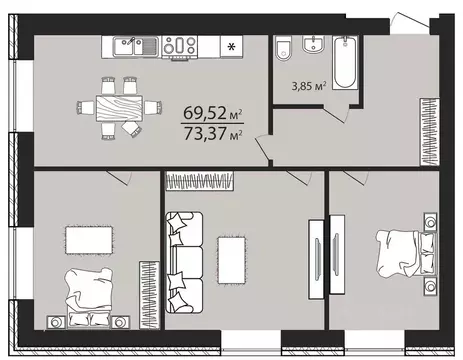 3-к кв. Ульяновская область, Ульяновск ул. Тимирязева, 48А (73.3 м)