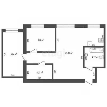 2-к кв. Тюменская область, Тюмень Профсоюзная ул., 7 (52.3 м)