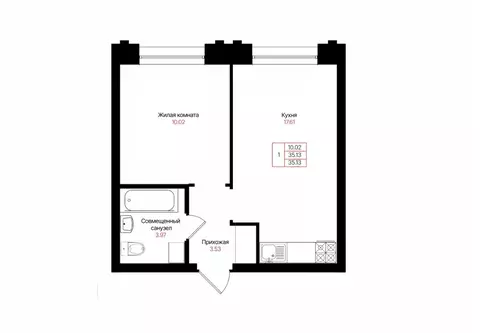 1-к кв. Татарстан, Казань Лето жилой комплекс (35.13 м)