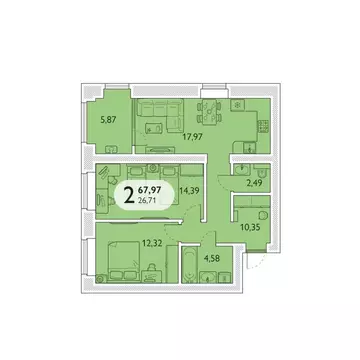 2-к кв. Брянская область, Брянский район, пос. Мичуринский, ...