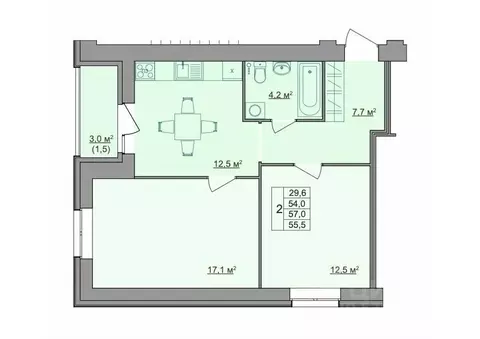 2-к кв. Костромская область, Кострома Магистральная ул., 49А (55.5 м)