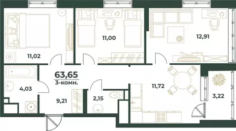 3-к кв. Башкортостан, Уфа ул. Ивана Спатара, 14 (63.65 м)