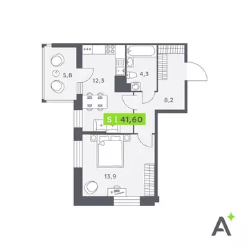 1-комнатная квартира: Кудрово, Солнечная улица, 4 (41.6 м)