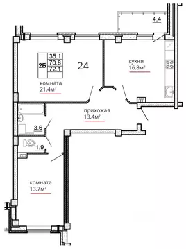 2-к кв. Псковская область, Псков ул. Алексея Алехина, 14 (72.1 м)