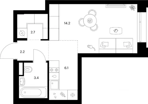 Студия Москва № 76 кв-л,  (28.6 м)