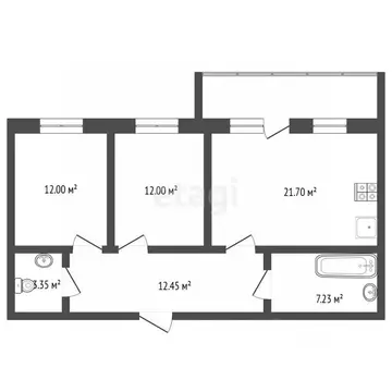2-к кв. Тюменская область, Тюмень ул. Тимофея Кармацкого, 9к1 (74.24 ...