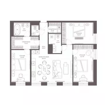 3-к кв. Москва ул. Александра Солженицына, 23Б (101.5 м)