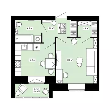 1-к кв. Костромская область, Кострома ул. 8-я Рабочая, 4 (39.7 м)