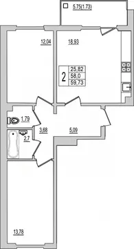 2-к кв. Псковская область, Псков Рижский просп., 94Г (59.73 м)